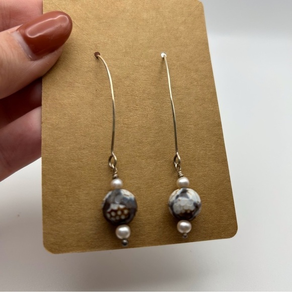 Sterling Silver 925 Dangle Earrings with Brown Wedding Cake Style Beads - Picture 8 of 10